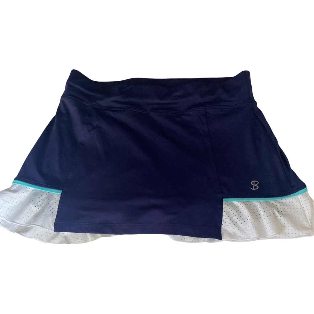 Sofiabella Navy Skirt with White Mesh Hem- S navy white , nylon spandex